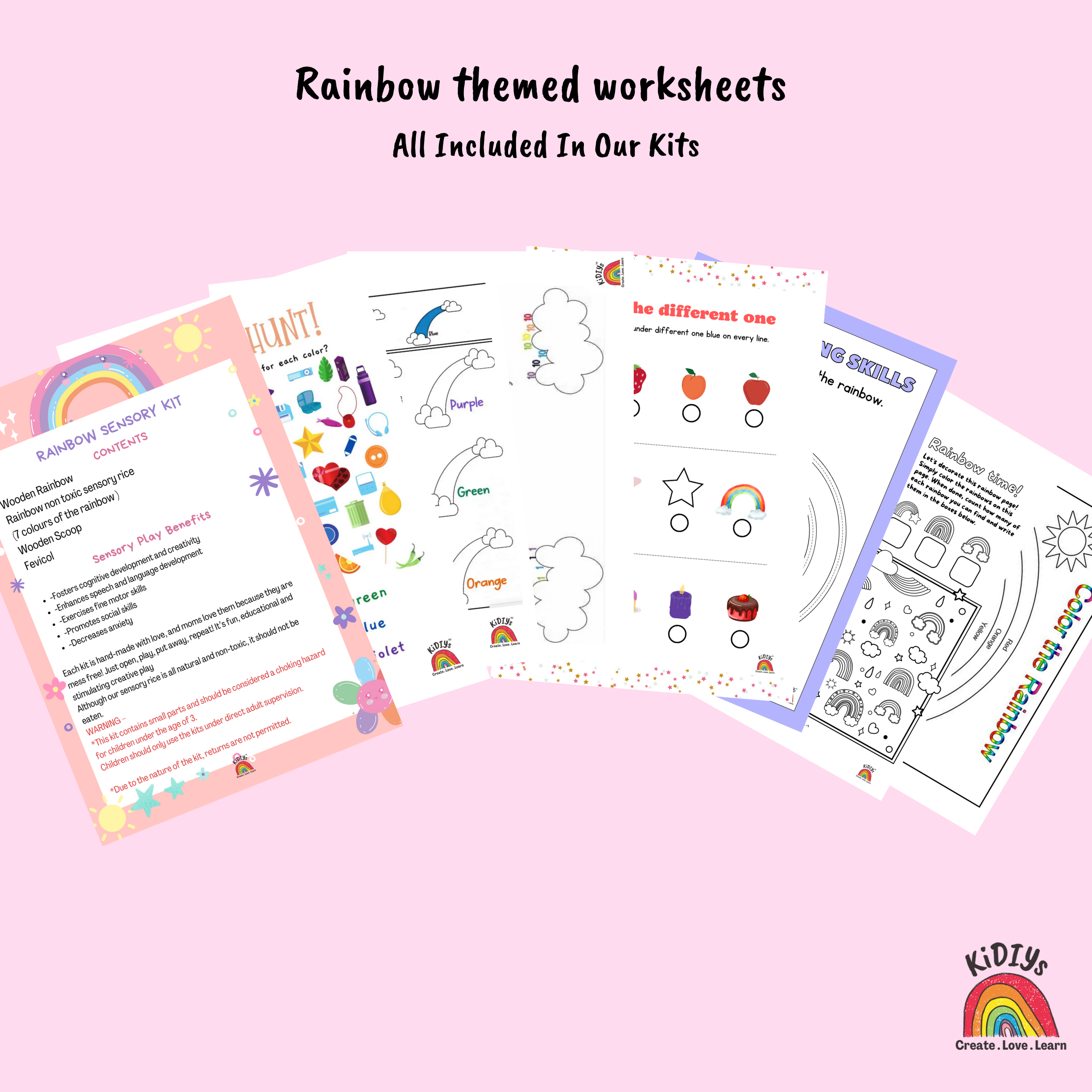 Rainbow rice sensory kit with wooden tool