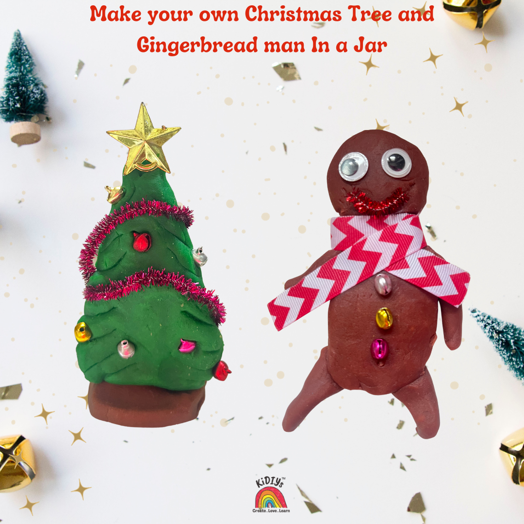 Set of 2 Playdough Jar - Christmas themed - Make your own santa., snowman, gingerbread man and Xmas tree- organic, taste safe and handmade peppermint playdough jars