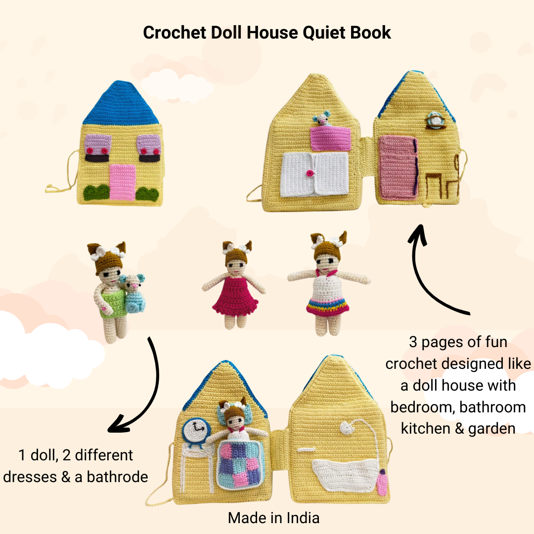 Crochet Doll House With pretend play doll and mini doll (Quiet Book)