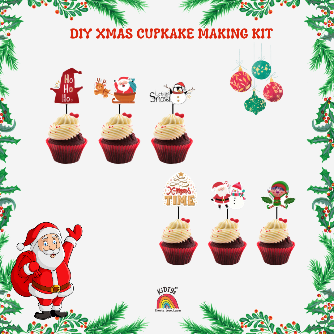 DIY Christmas Cupcake Making Kit with Santa, snowman and christmas toppers