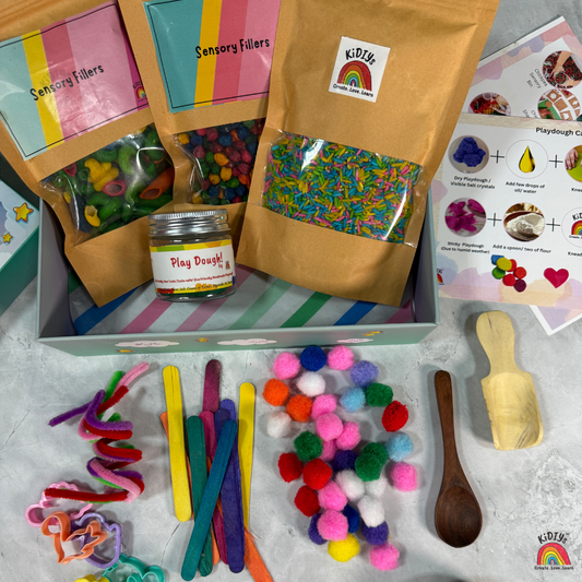 The Ulimate Sensory Starter Pack | Taste Safe | Playdough| Rainbow Rice| Rainbow Pasta | Rainbow chickpeas| Accessories | Wooden Tools