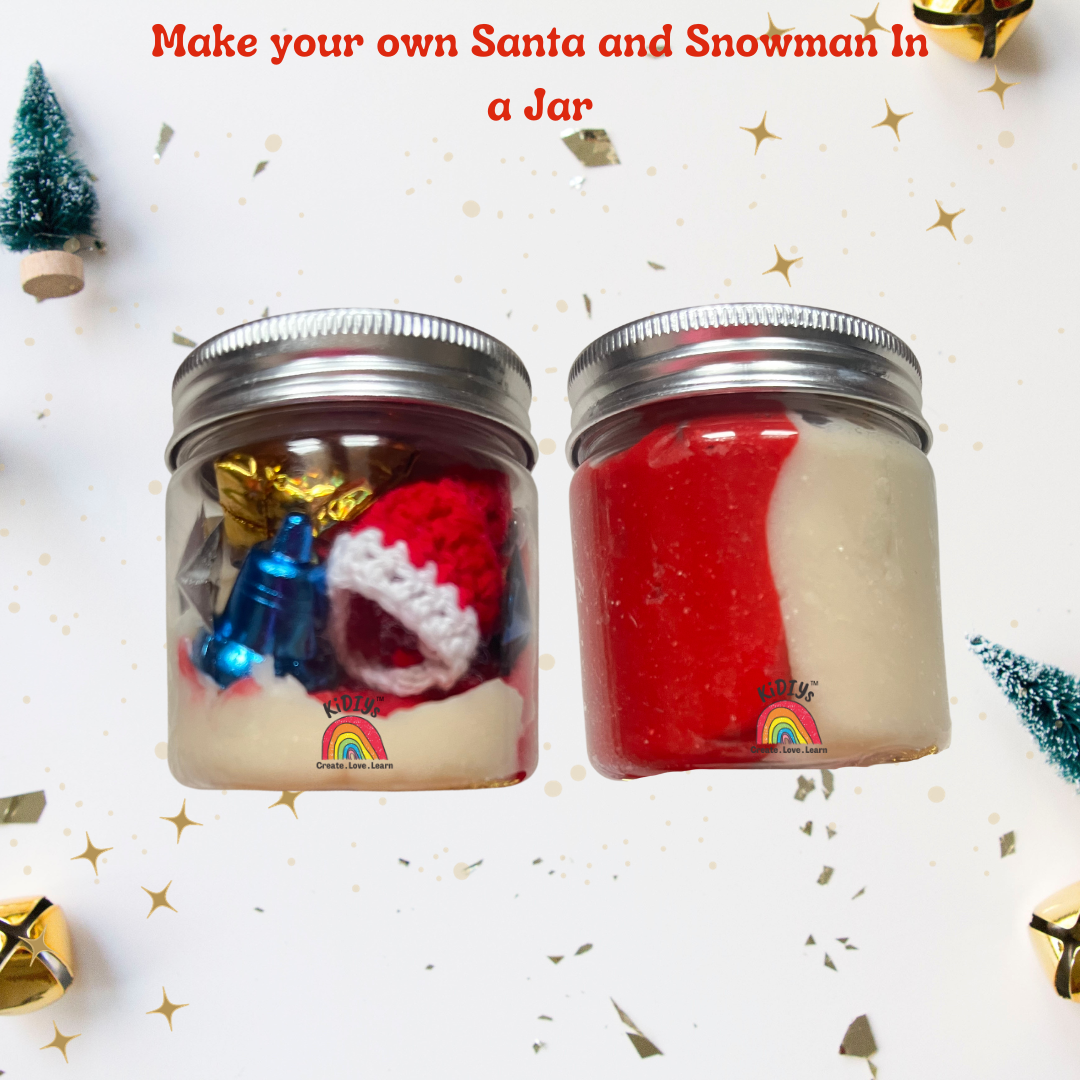 Set of 2 Playdough Jar - Christmas themed - Make your own santa., snowman, gingerbread man and Xmas tree- organic, taste safe and handmade peppermint playdough jars