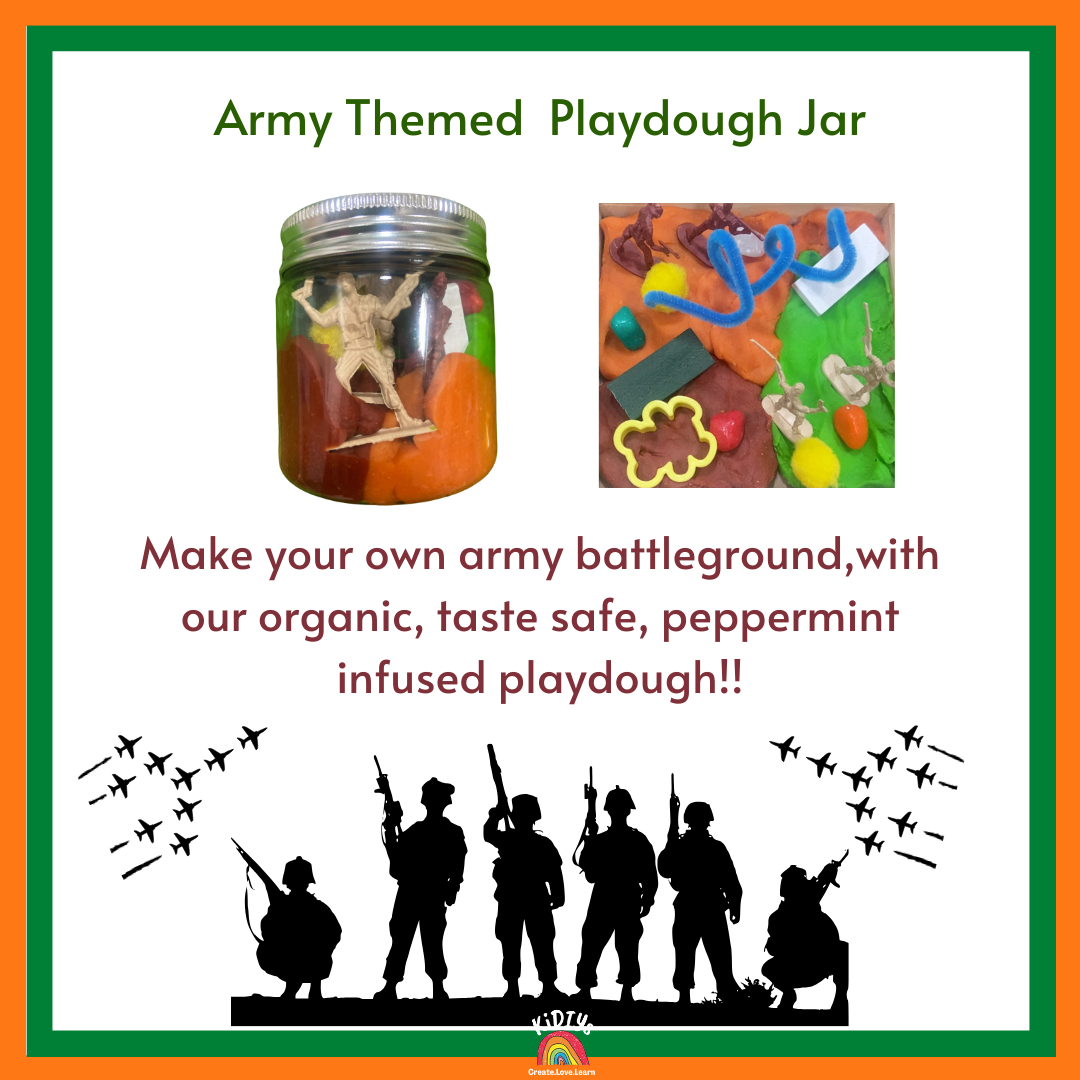Army Themed Playdough Jar | 100grams | Organic | Peppermint infused | Taste Safe