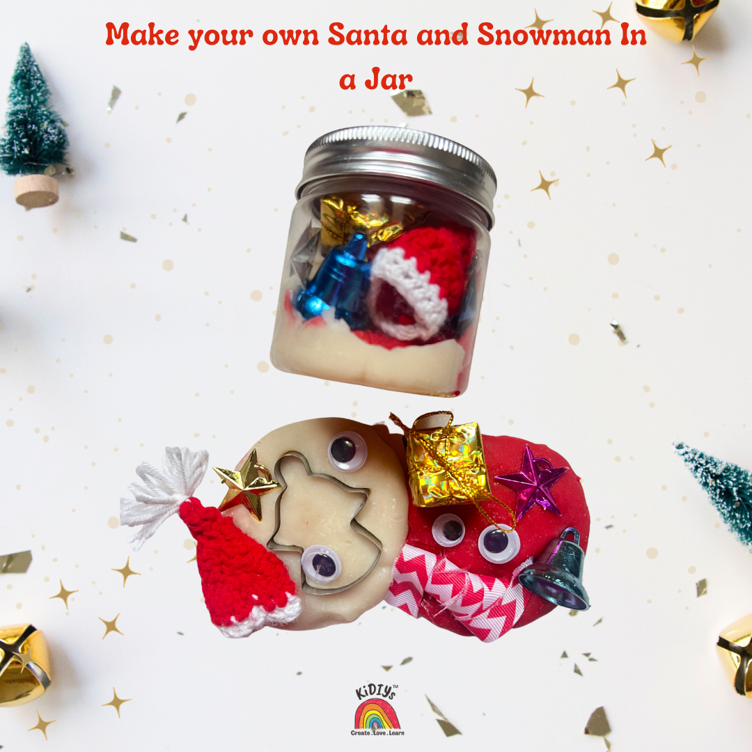 Set of 2 Playdough Jar - Christmas themed - Make your own santa., snowman, gingerbread man and Xmas tree- organic, taste safe and handmade peppermint playdough jars