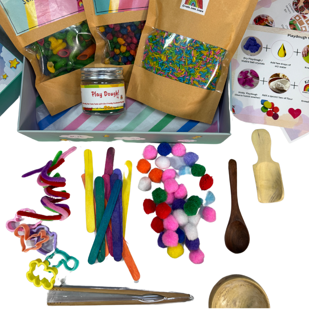 The Ulimate Sensory Starter Pack | Taste Safe | Playdough| Rainbow Rice| Rainbow Pasta | Rainbow chickpeas| Accessories | Wooden Tools