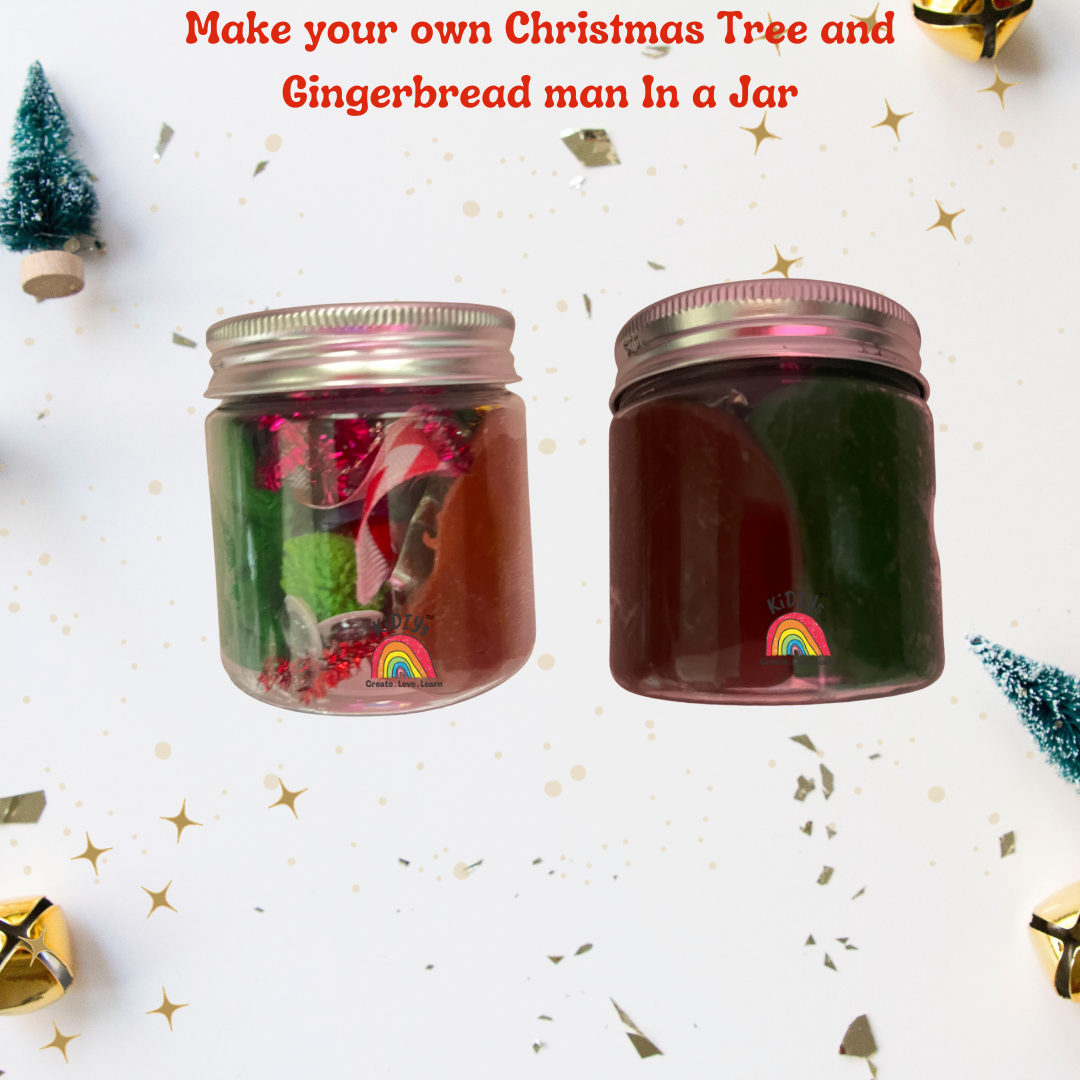 Set of 2 Playdough Jar - Christmas themed - Make your own santa., snowman, gingerbread man and Xmas tree- organic, taste safe and handmade peppermint playdough jars