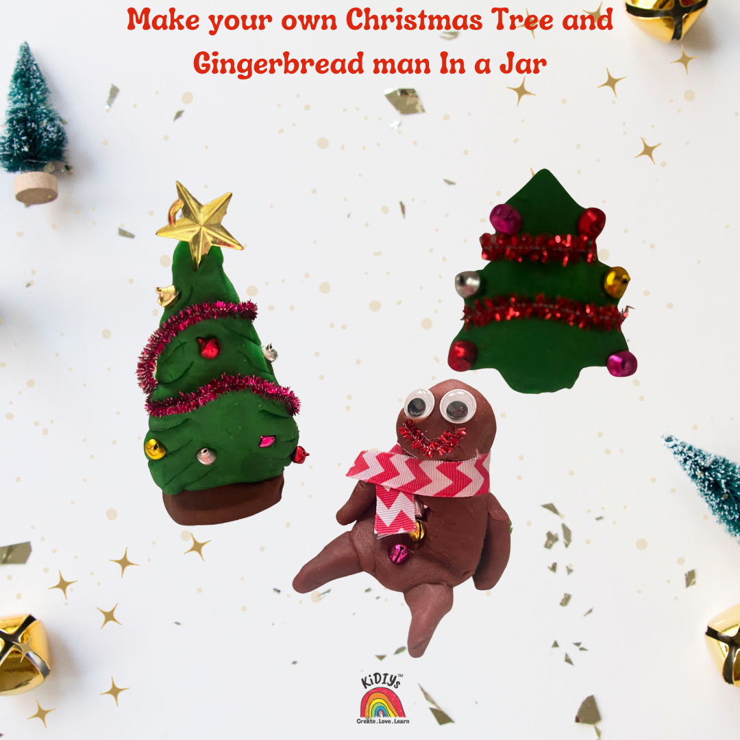 Christmas Gingerbreadman and Tree Playdough Jars - organic, taste safe and handmade peppermint scented playdough